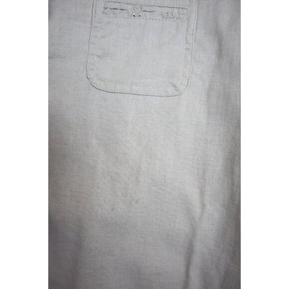 CLASSIC ELEMENTS - WOMEN'S BEIGE LINEN BLEND SHORT SLEEVE BUTTON-UP TOP - SIZE M - Picture 7 of 13